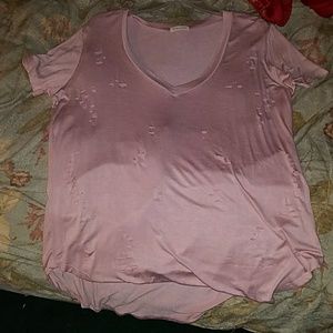 v-neck distressed Millennial pink shirt